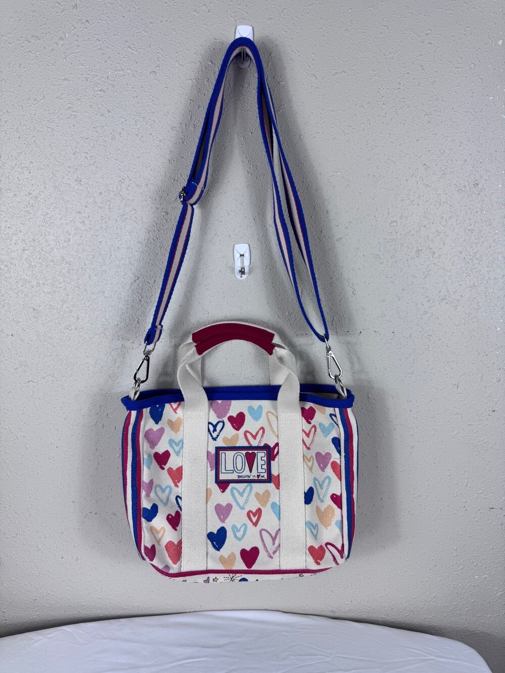 Brighton Red, White, and You Mini Canvas Tote with a central Love Patch